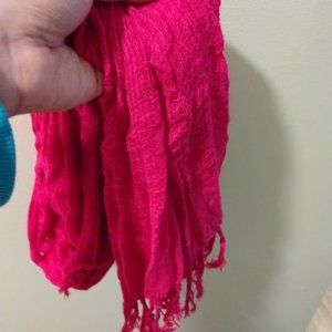 Bright pink long fringed scarf